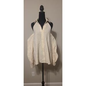 Petersyn Walker Top Button Up Blouse in Almond Seersucker Size Small cotton